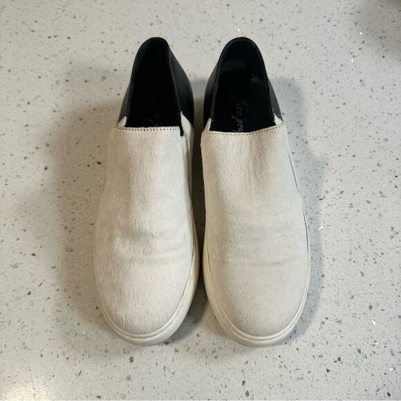 Free People Calf Hair Slip On Sneakers Leather Black White Size 9 - Picture 3 of 11